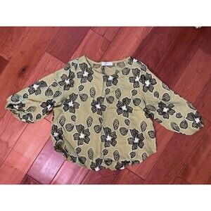 Parami Design Embroidered Chambray Top Shirt Blouse  Sz M 3/4 Sleeve